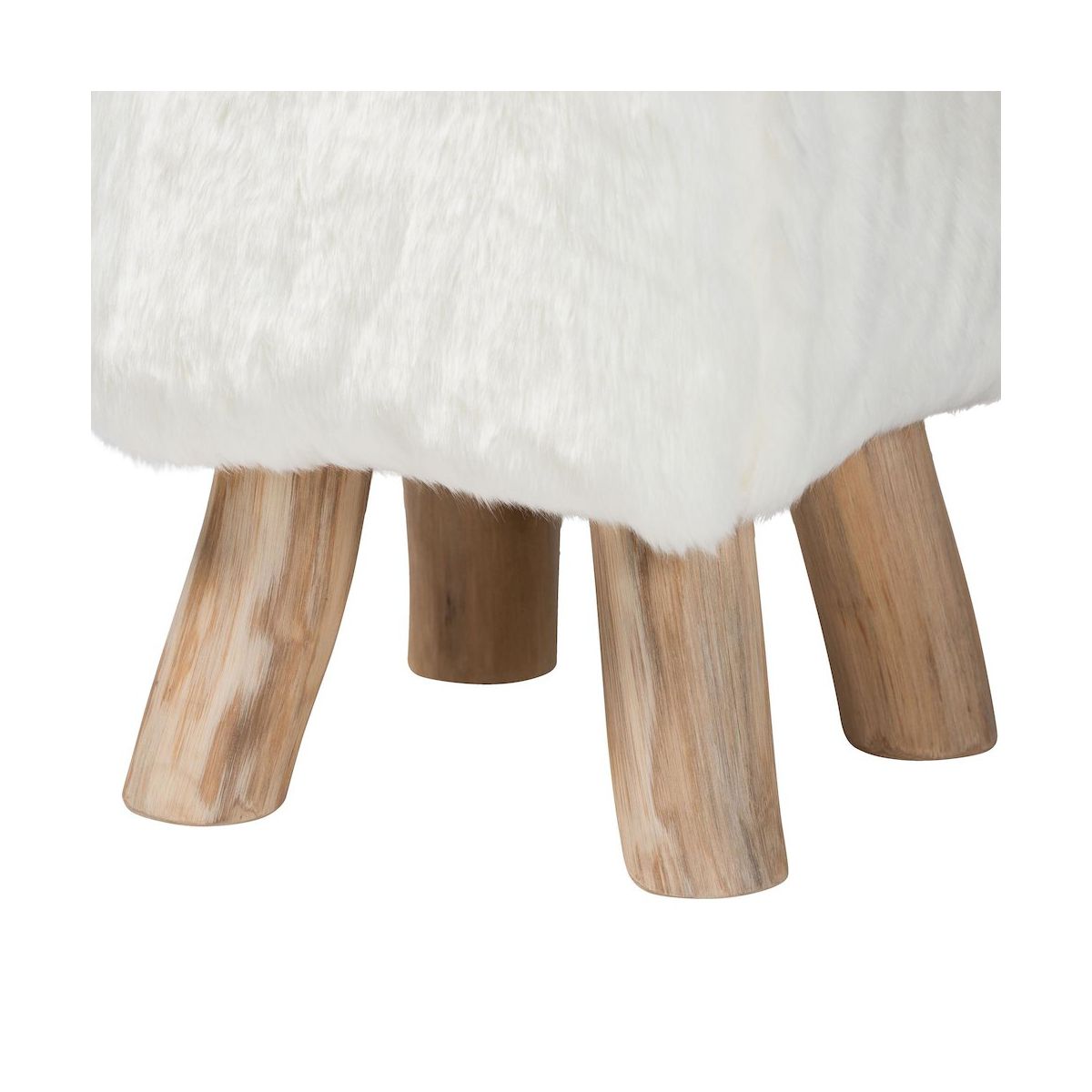 bali & pari,Scotlyn Faux Fur Footstool with Teak Wood Legs - Rustic Boho Accent, White - thumbnail 4