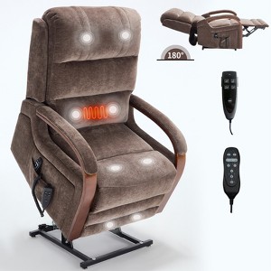 CLIHOME Power Chenille Lift Recliner Chair Dual Motor Infinite Position with Solid Wood Armrests, Heat Massage and Heavy Duty Motion Mechanism - 1 of 4