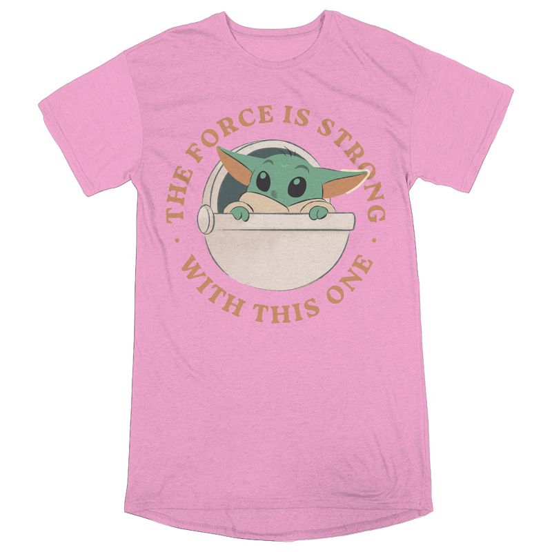 The Mandalorian Grogu The Force Is Strong With This One Women's Pink Heather Night Shirt, 1 of 4