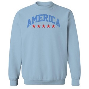 Rerun Island Men's America Red Stars Americana 4Th Of July Long Sleeve Graphic Cotton Pullover Sweatshirt - 1 of 4