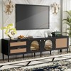 MAYEERTY Rattan TV Stand with 3 Cabinets & 2 Drawers, Rattan-inspired Media Console Table for TVs up to 80", TV Cabinet for Living Room Black - 3 of 4
