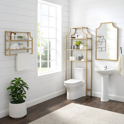 Soft Gold Pagoda-Inspired Over-the-Toilet Storage with Tempered Glass Shelves