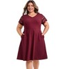Women's Plus Size Hollow Out V-Neck Elastic Waist Short Sleeve Summer Comfty A-Line Dresses with Pockets - GRACE & GRANDEUR - 4 of 4