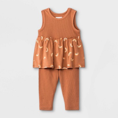 Grayson Mini Baby Girls' Rainbow Tank Top with Peplum & Leggings Set - Orange 3-6M