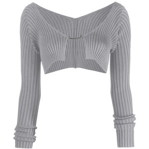 Clearlove Women's Cropped Shrug Sweaters Long Sleeve Ruffle Rib Knit Bolero Open Front Short Cardigan. - 1 of 2