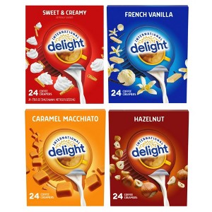Internation Delight Coffee Creamer Singles Variety Pack, 24 count per box (Camamel Macchiato, French Vanilla, Sweet & Creamy & Hazelnut) - 1 of 4