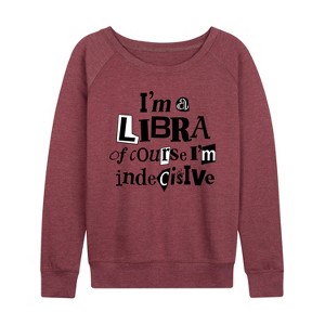 Women's - Instant Message - Libra Indecisive Lightweight French Terry Wide Neck Long Sleeve Graphic Shirt - 1 of 4