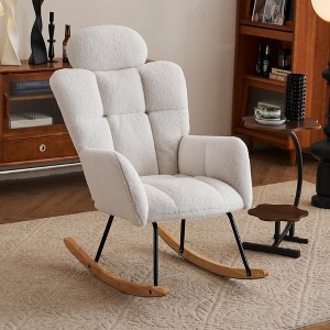 Modern Upholstered Rocking Chair with Thick Headrest, High Back Nursery ...