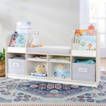 Guidecraft EdQ Reading Nook: Kids Wooden Bedroom Cubby Bookshelf, Reading Bench Storage Organizer for Classroom and Playroom with Bins