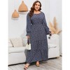 Whizmax Womens Plus Size Round Neck Long Sleeve Empire Waist Pleated Hem Boho Maxi Dress With Pockets Navy Blue 2XL - image 4 of 4