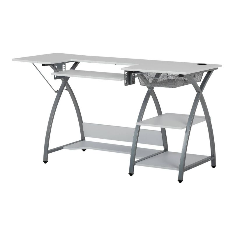 Comet Plus Hobby/Office/Sewing Desk with Fold Down Top, Height Adjustable Platform, Bottom Storage Shelf and Drawer Silver/White - Sew Ready, 5 of 19