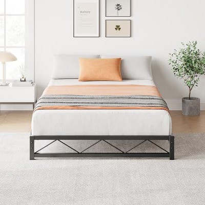 Twin Size Bed Frame, Metal Low Platform Bed Frame, with Wavy Pattern, Metal Slat Support