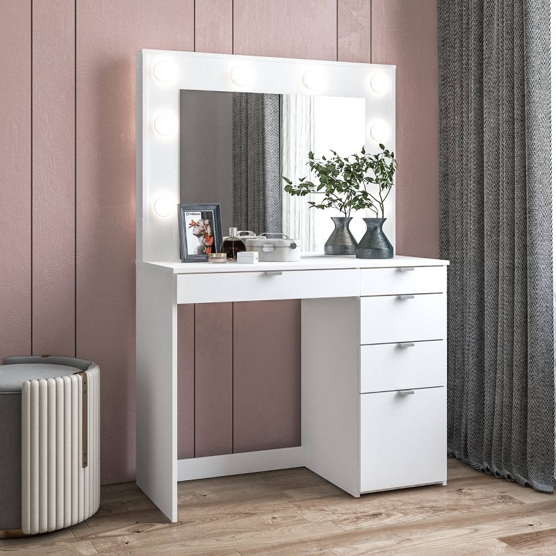 Harper Vanity Table with Lighted Mirror White - Polifurniture, 4 of 13
