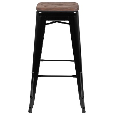 Industrial Chic 30" Stackable Black Metal and Wood Bar Stool, Set of 4