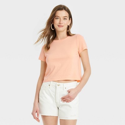 Women's Shrunken Short Sleeve T-shirt - Universal Thread™ Orange Xl ...