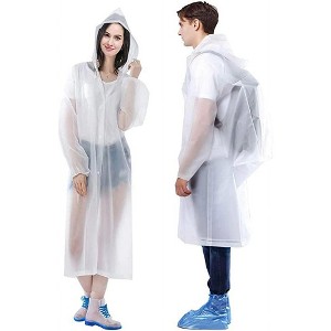 MOVSSOU EVA Rain Coat Reusable Raincoat Hoods Sleeves 2 Pack Adults White - 1 of 4