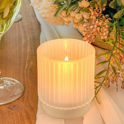 Set of 6 Ribbed Frosted Glass Tealight Candle Holders