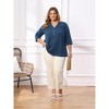 Women's Plus Size Pleated Notch Neck Button Front 3/4 Sleeve Dressy Casual Blouses - GRACE & GRANDEUR - 2 of 4