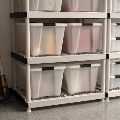 Off-White Stackable Plastic Storage Bins with Lids and Buckles - 6 Pack