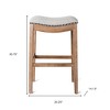 HomeRoots 31" Beige and Natural Fabric and Solid Wood Backless Bar Height Bar Chair - 3 of 4
