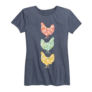 Women's - Instant Message - Stacked Patterned Chickens Short Sleeve Graphic T-Shirt - 1 of 4
