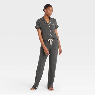 Women's Beautifully Soft Short Sleeve Notch Collar Top and Pants Pajama Set - Stars Above™ Heather Gray S