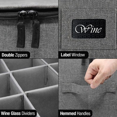 Gray Fabric Collapsible Stemware Storage Box with Dividers