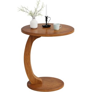 FONTOI 18.9" C-Shaped End Table, Side Table with Round Bottom Shelf for Living Room, Bedroom, Small Spaces, Brown, 18.9"*23.62"*18.9" - 1 of 4