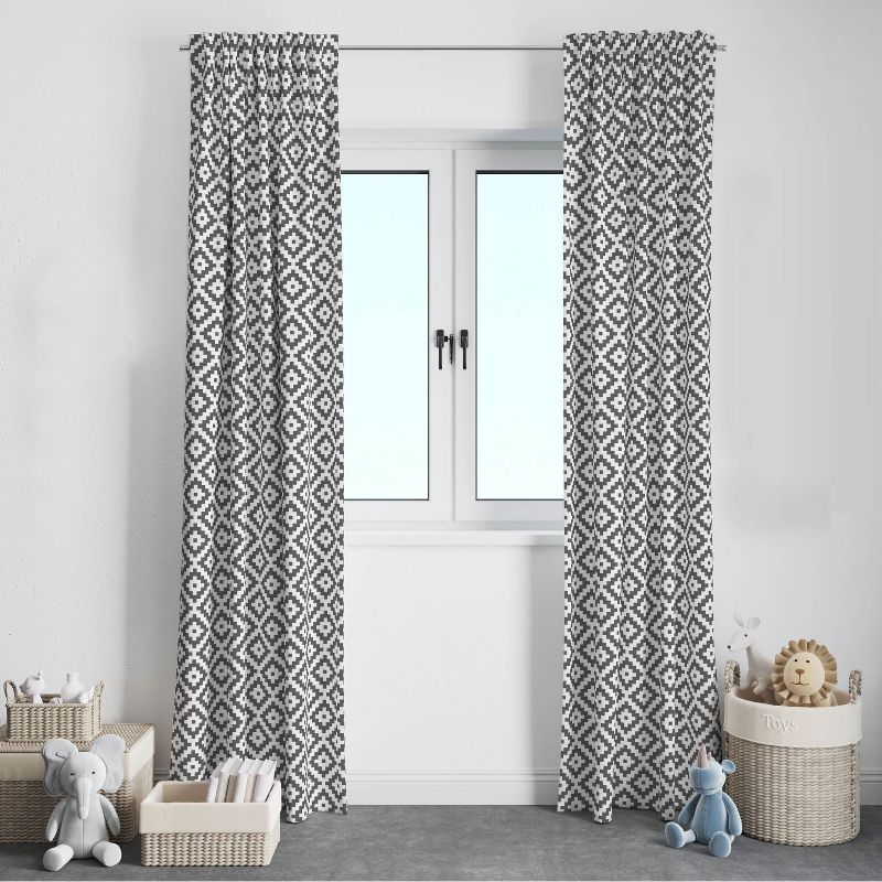 Bacati - Love Grey Warp Stripes Cotton Printed Single Window Curtain Panel, 2 of 6