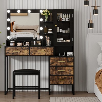 Large Makeup Vanity and Stool, Vanity Desk with Mirror and Lights