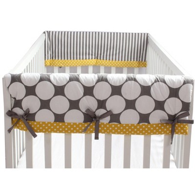 Bacati - Dots/Stripes Crib Rail Guard Covers set of 2 Gray/Yellow