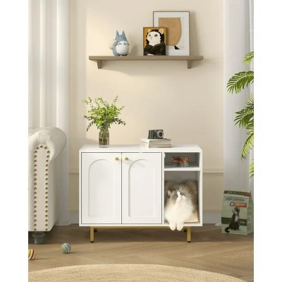 LunaLulinlk White Gold cat litter box fence, modern cat litter box furniture, wooden pet house