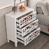FUFU&GAGA White Three Drawer Nightstand with Mirrored Floral Decorative Top Bedside Table White - 2 of 4