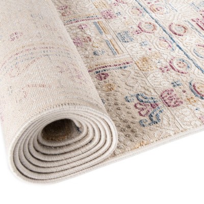 Ivory Geometric Easy-Care Rectangular Synthetic Rug 3x5