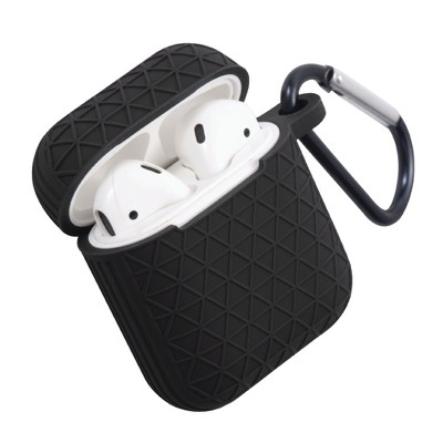 Insten Case Compatible with AirPods 1 & 2 - Honeycomb Textured Pattern Silicone Skin Cover with Keychain, Black