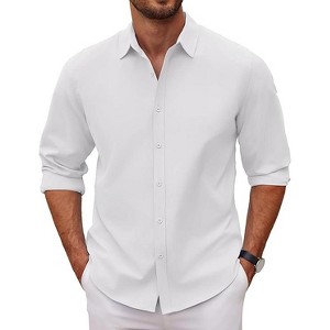 COOFANDY Men's Long Sleeve Button Down Shirts Casual Untucked Dress Shirt Beach Wedding Shirts - 1 of 4