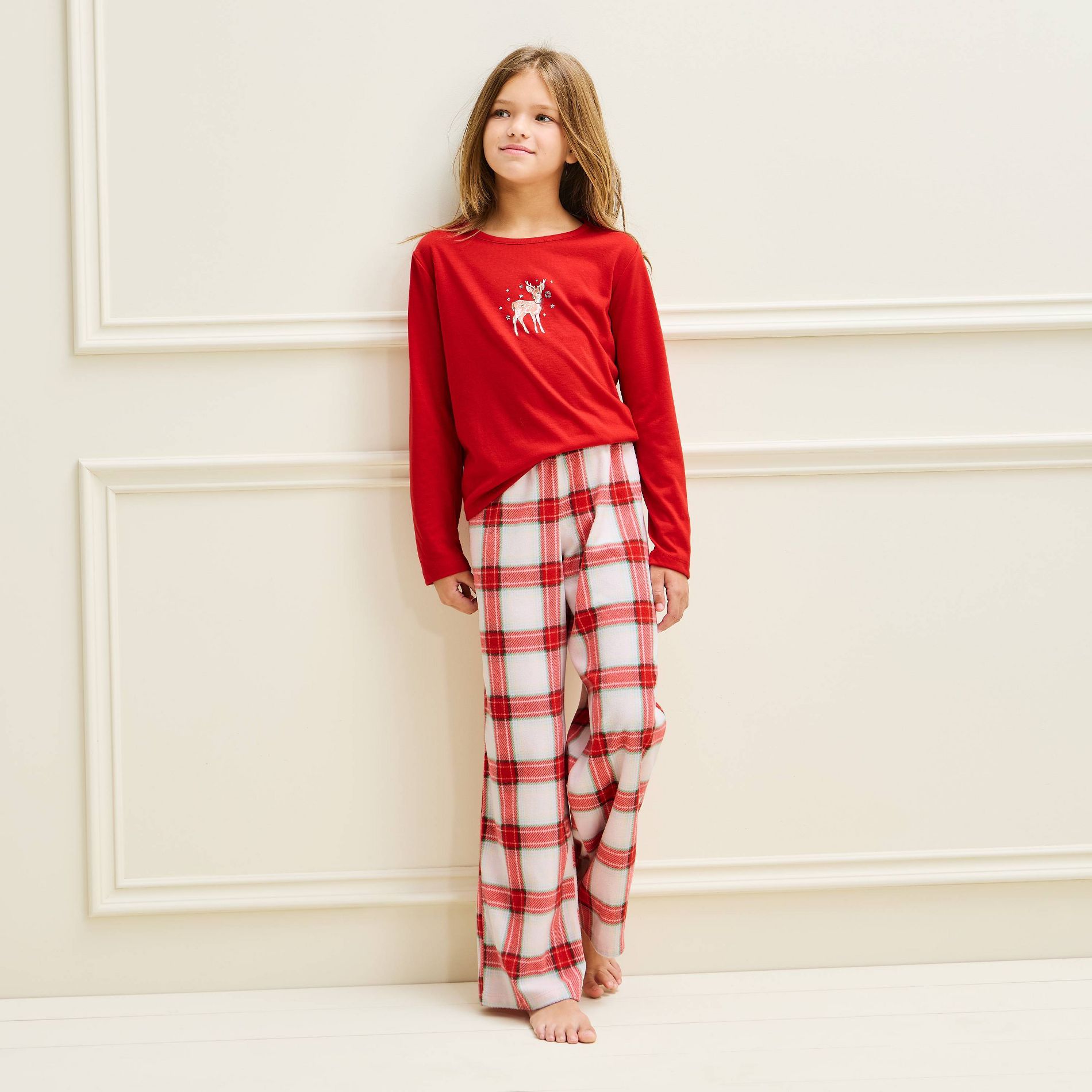 Girls' Holiday Reindeer Long Sleeve Shirt and Pants 2pc Pajama Set - Cat & Jack™ Red