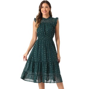 Allegra K Women's Sleeveless Smocked Waist Gilding Metallic Stars Chiffon Party Dress - 1 of 4