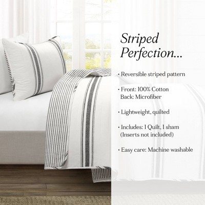 Lush Decor 3pc Full/Queen Farmhouse Striped Reversible Quilt Bedding Set Black - Lush Décor: Comforter Alternative, Cotton & Microfiber — фото 8