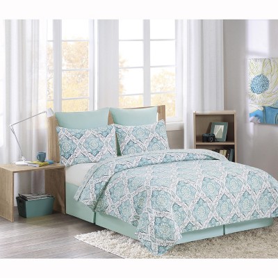 Harlen Twin Gray and Blue Cotton Reversible Quilt Set