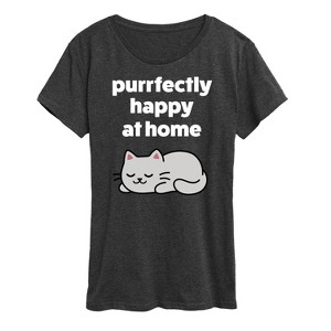Women's - Instant Message - Purrfectly Happy At Home Cat Short Sleeve Graphic T-Shirt - 1 of 4