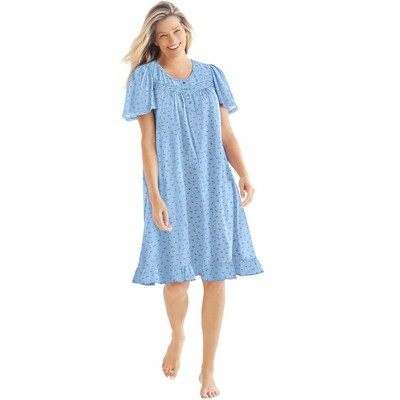 Dreams & Co. Plus Size Short Floral Print Cotton Gown