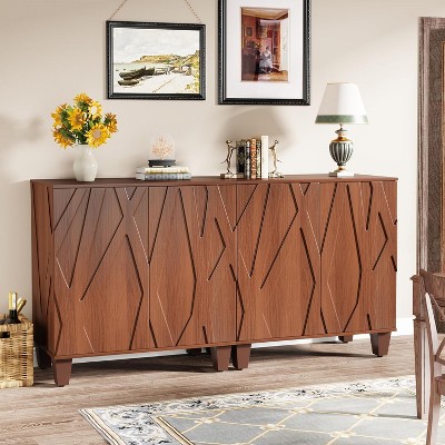 55" Brown Textured Sideboard Buffet with Solid Wood Legs