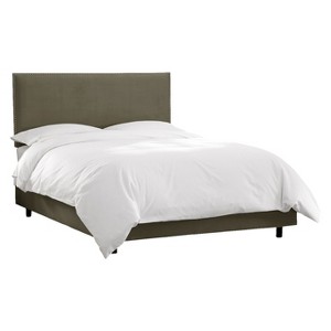 Full Arcadia Nailbutton Velvet Upholstered Bed Velvet Pewter - Skyline Furniture, Velvet Silver