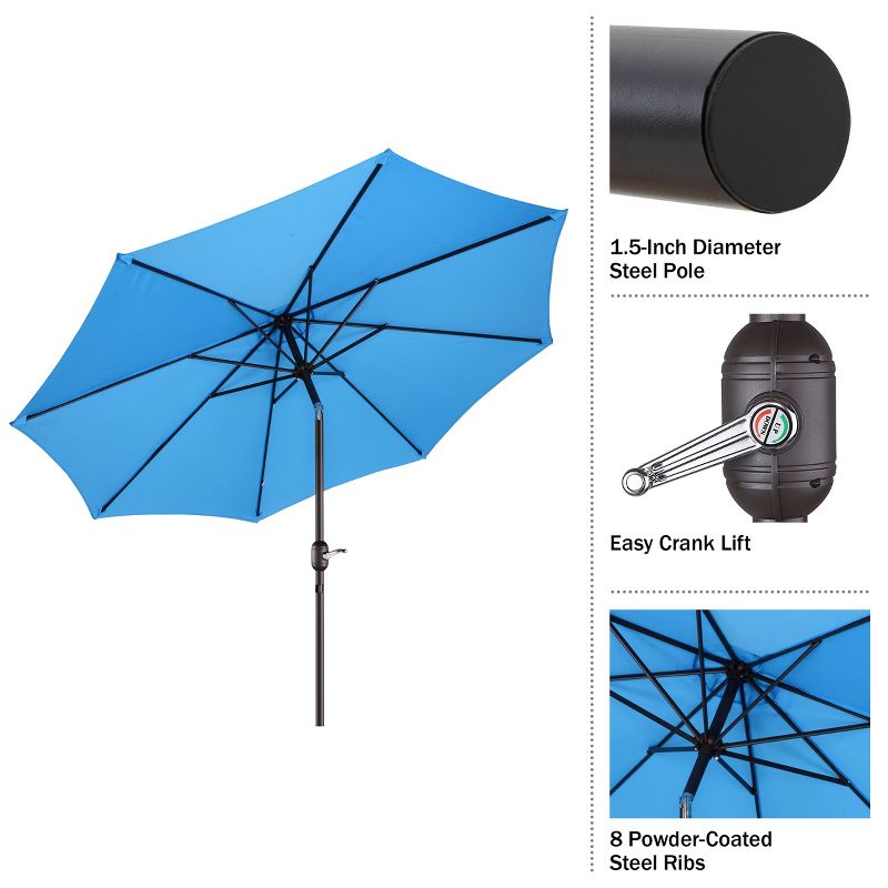 Nature Spring Auto Tilt Hand-Crank Patio Umbrella - 9', Blue, 4 of 13