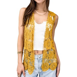 Anna-Kaci Women's Floral Crochet Open Front Vest - 1 of 4