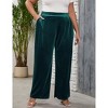 Coolmee Women's Plus Size Velvet Pants Elastic Waist Wide Leg Casual Lounge Pant with Pockets 2XL Dark Green - 4 of 4