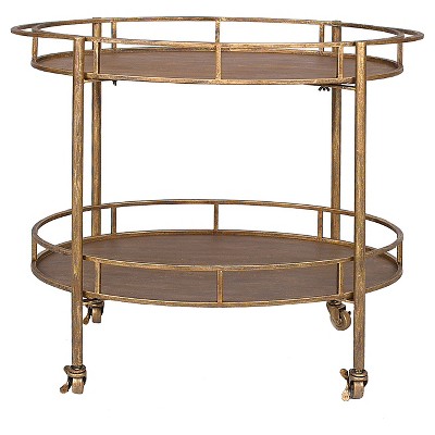 Oval 2-Tier Bar Cart on Casters - Gold (34-1/2"Lx30"H)