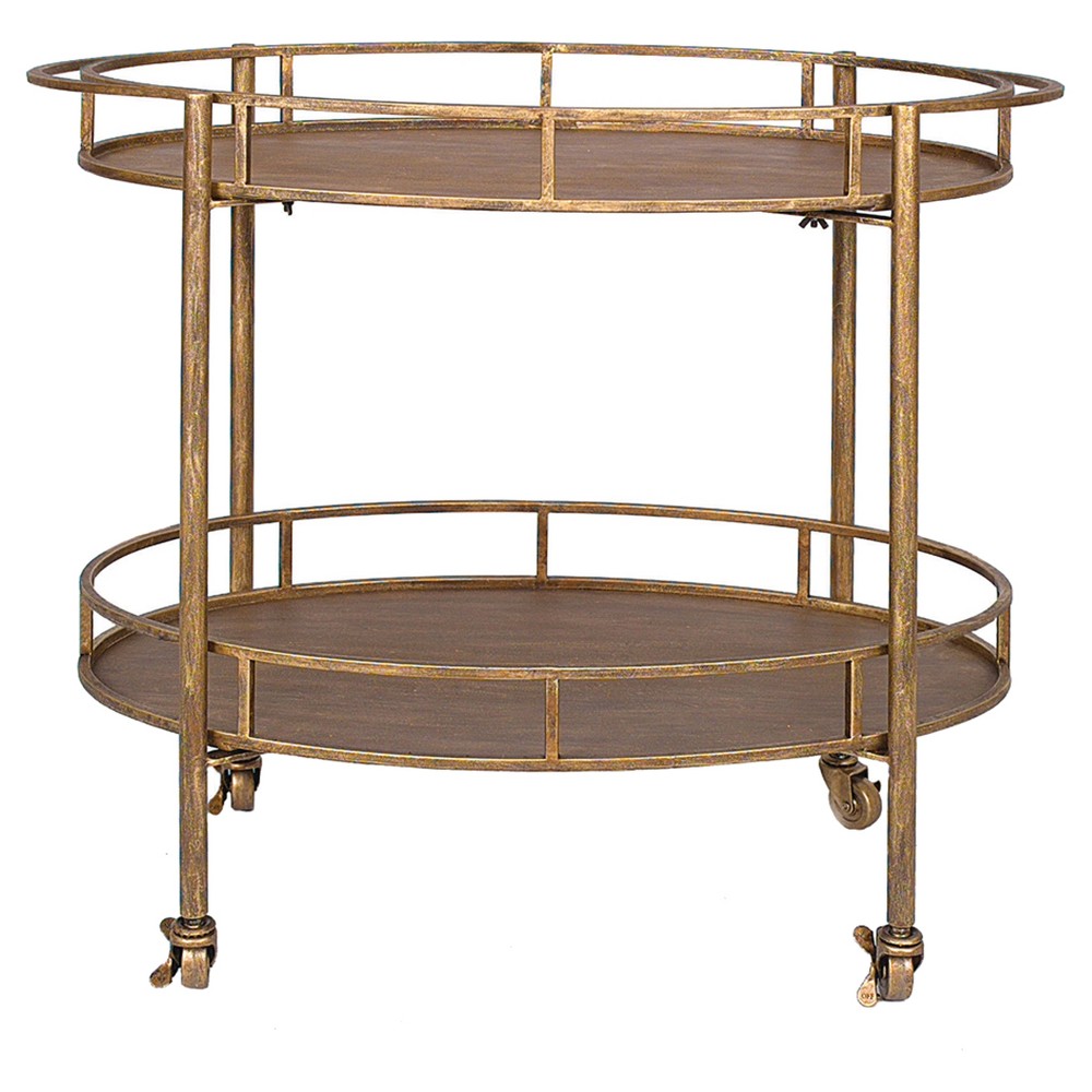 Photos - Other Furniture Oval 2-Tier Bar Cart on Casters Gold  - Storied Home(34-1/2"Lx30"H)