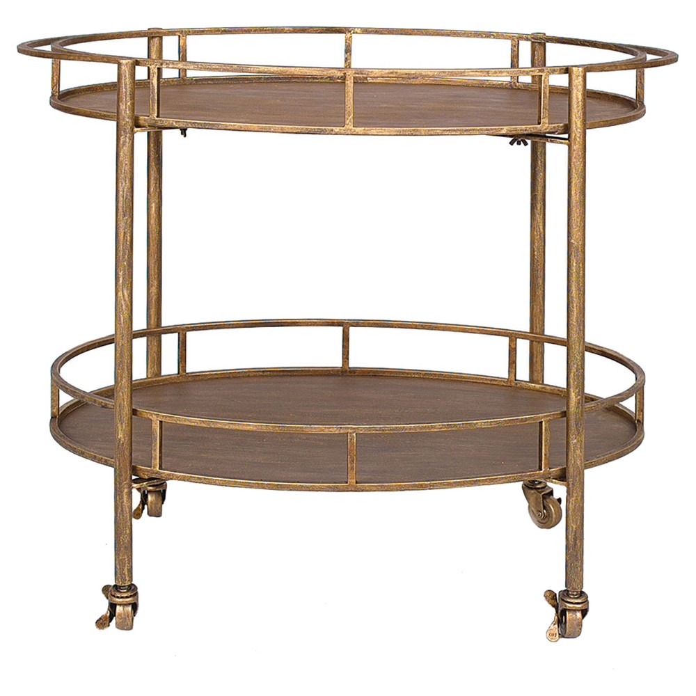 Oval 2-Tier Bar Cart on Casters Gold (34-1/2"Lx30"H) - Storied Home: Rolling Beverage & Tea Serving Trolley